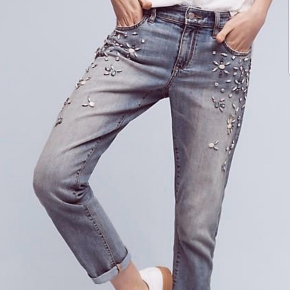 NWOT Pilcro Embellished Gray Cropped Jeans - Picture 2 of 4